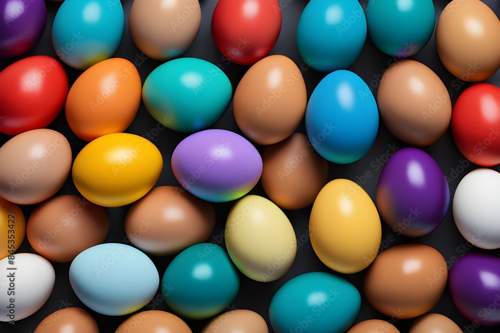 Festive Easter eggs in blue, yellow, purple, and orange colors, celebration and diversity in 3d digital art form, perfect for holiday themes. generative ai Festive Easter eggs in blue, yellow, purple, and orange colors, celebration and diversity in 3d digital art form, perfect for holiday themes. generative ai