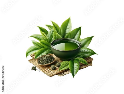 Green tea leaves isolated on transparent background