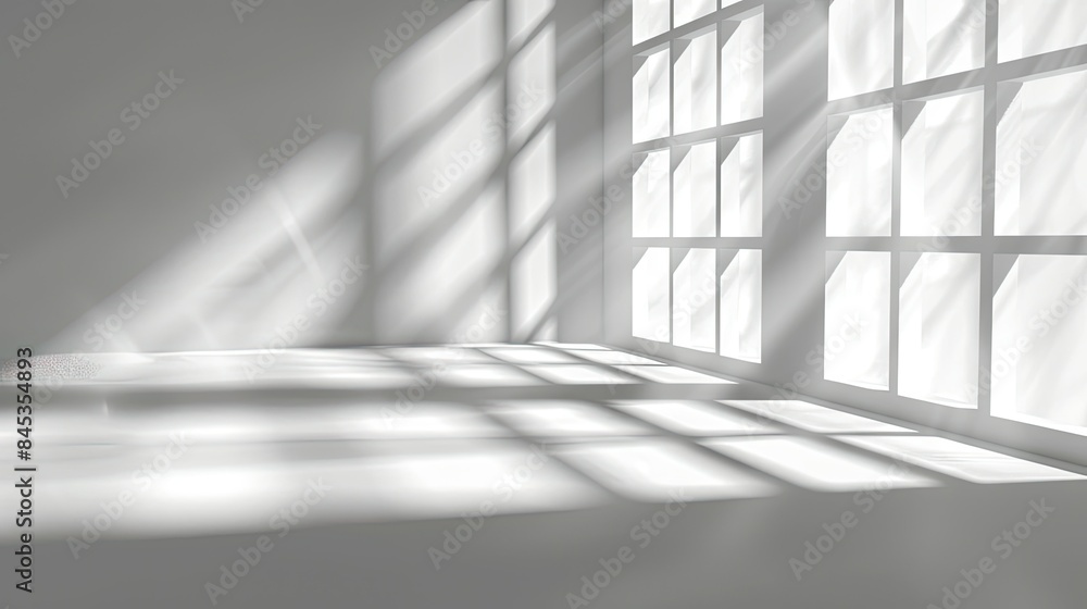 Obraz premium Abstract White Studio Background for Product Presentation Window Shadows and Sunlight. Blurred Backdrop