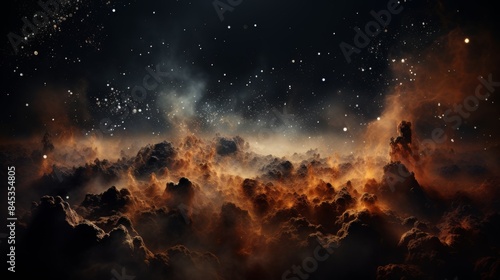 Vivid orange cosmic dust explosion amidst sparkling stars in the infinite void of outer space photo