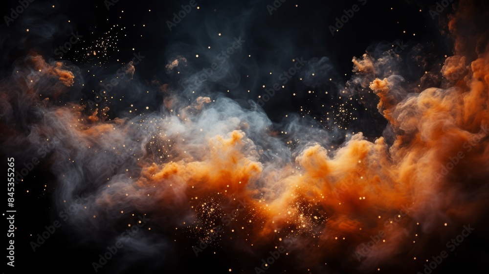 Fototapeta premium Vivid orange dust explosion surrounded by sparkling stars in vast cosmic expanse