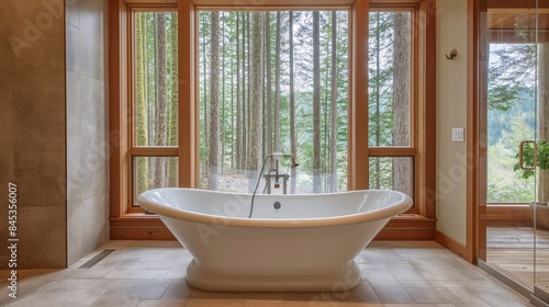 Luxurious Bathroom with Forest View