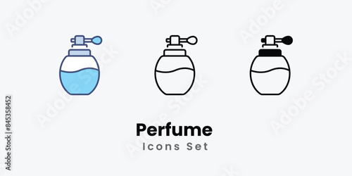 Perfume icons vector set stock illustration.