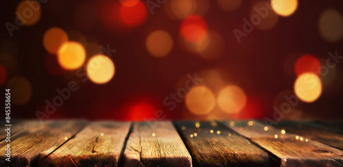 defocused lights & old table