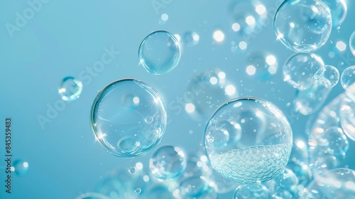 Wallpaper Mural Close-Up of Transparent Soap Bubbles Floating Against a Light Blue Background with Reflections and Soft Lighting Torontodigital.ca