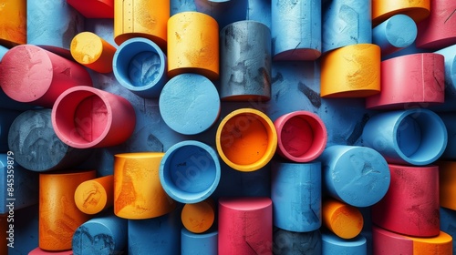 Close-up image of numerous colorful cylindrical shapes presenting texture and depth photo