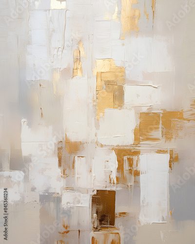  Abstract rough white gold art painting 