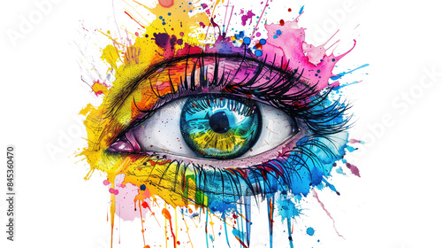 Colorful eye made of paint on a transparent background