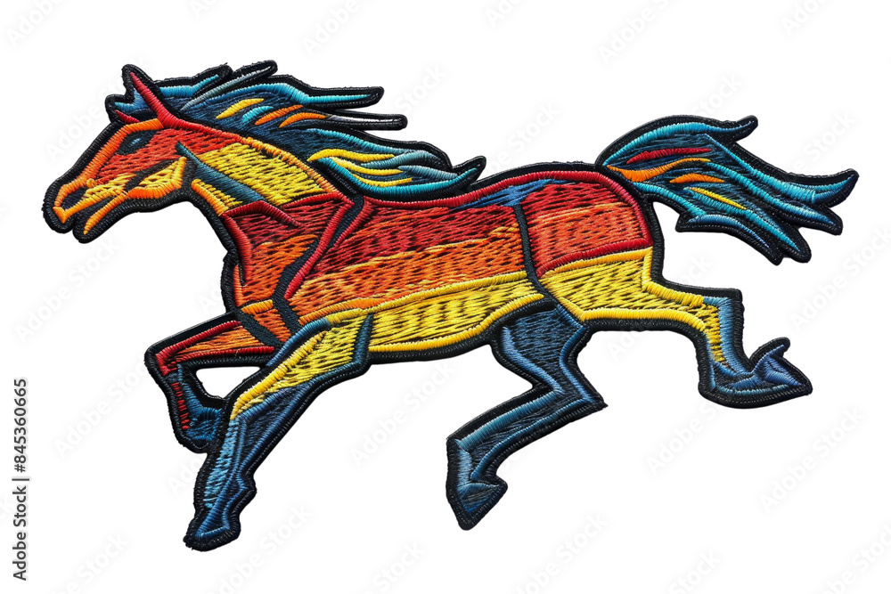 Fototapeta premium Vibrant multicolored horse illustration with dynamic pose, perfect for art projects, prints, or digital design purposes.