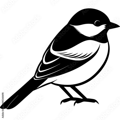 Chickadee bird silhouette black different style vector illustration line art