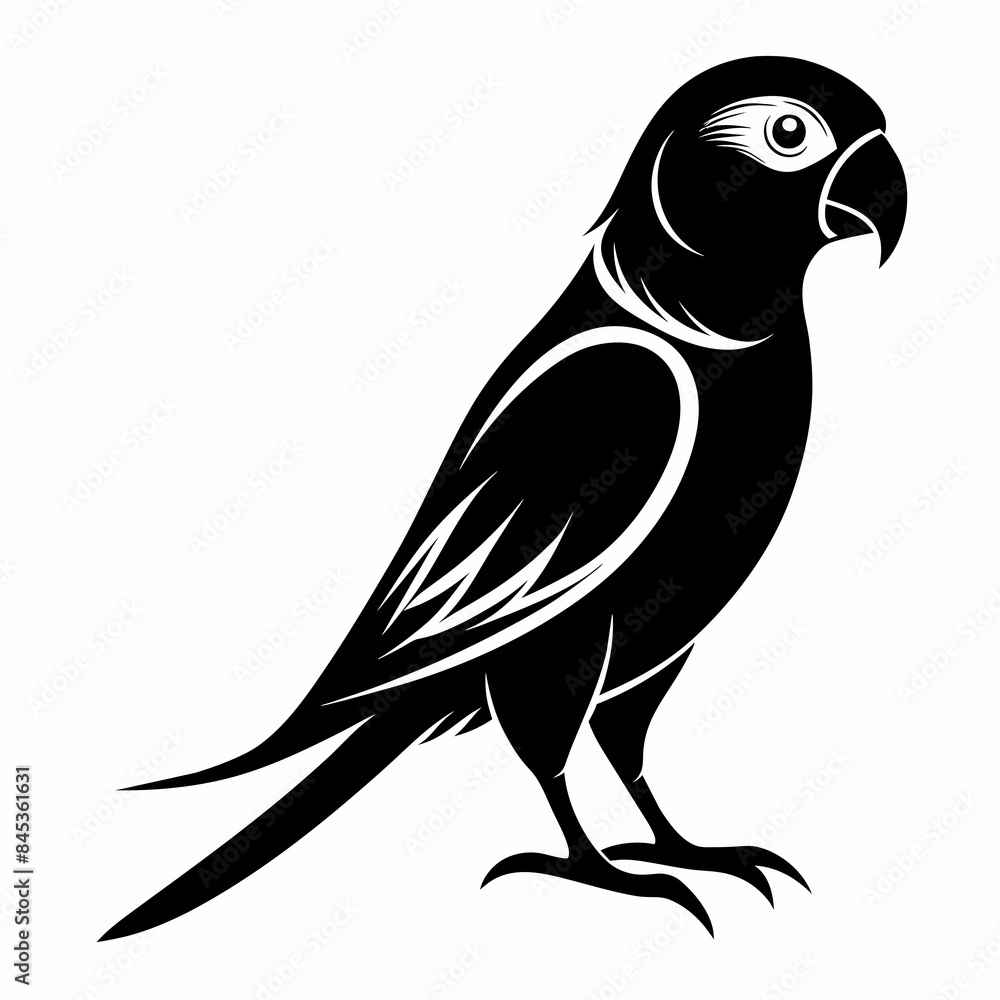 Fototapeta premium Parakeet bird silhouette black different style vector illustration line art