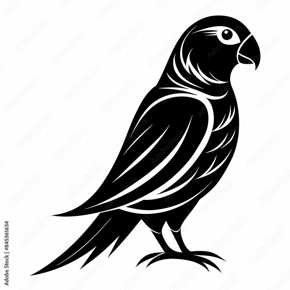 Obraz premium Parakeet bird silhouette black different style vector illustration line art
