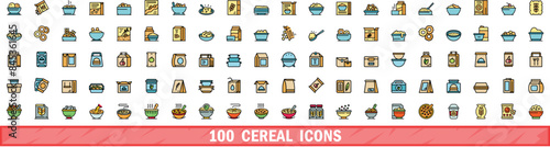 100 cereal icons set. Color line set of cereal vector icons thin line color flat on white