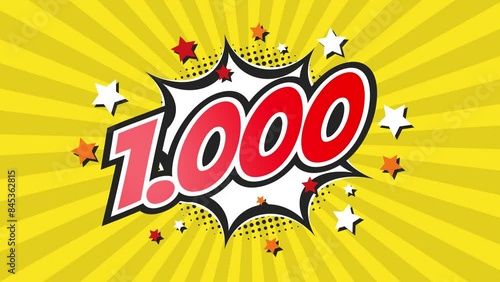 1000 thousands - Comic Pop Art Vintage colorful cartoon animation with explosion of speech bubble message.