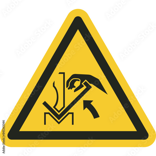 ISO warning safety signs_warning ; hand crushing between press brake and material  symbol and pictogram only size 1 x 1 x 1 triangular shape