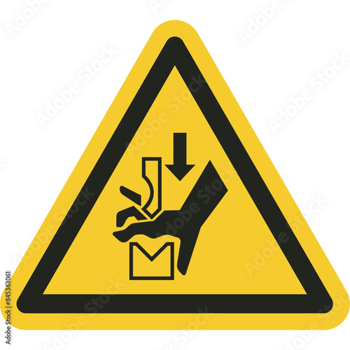ISO warning safety signs_warning ; hand crushing between press brake tool symbol and pictogram only size 1 x 1 x 1 triangular shape