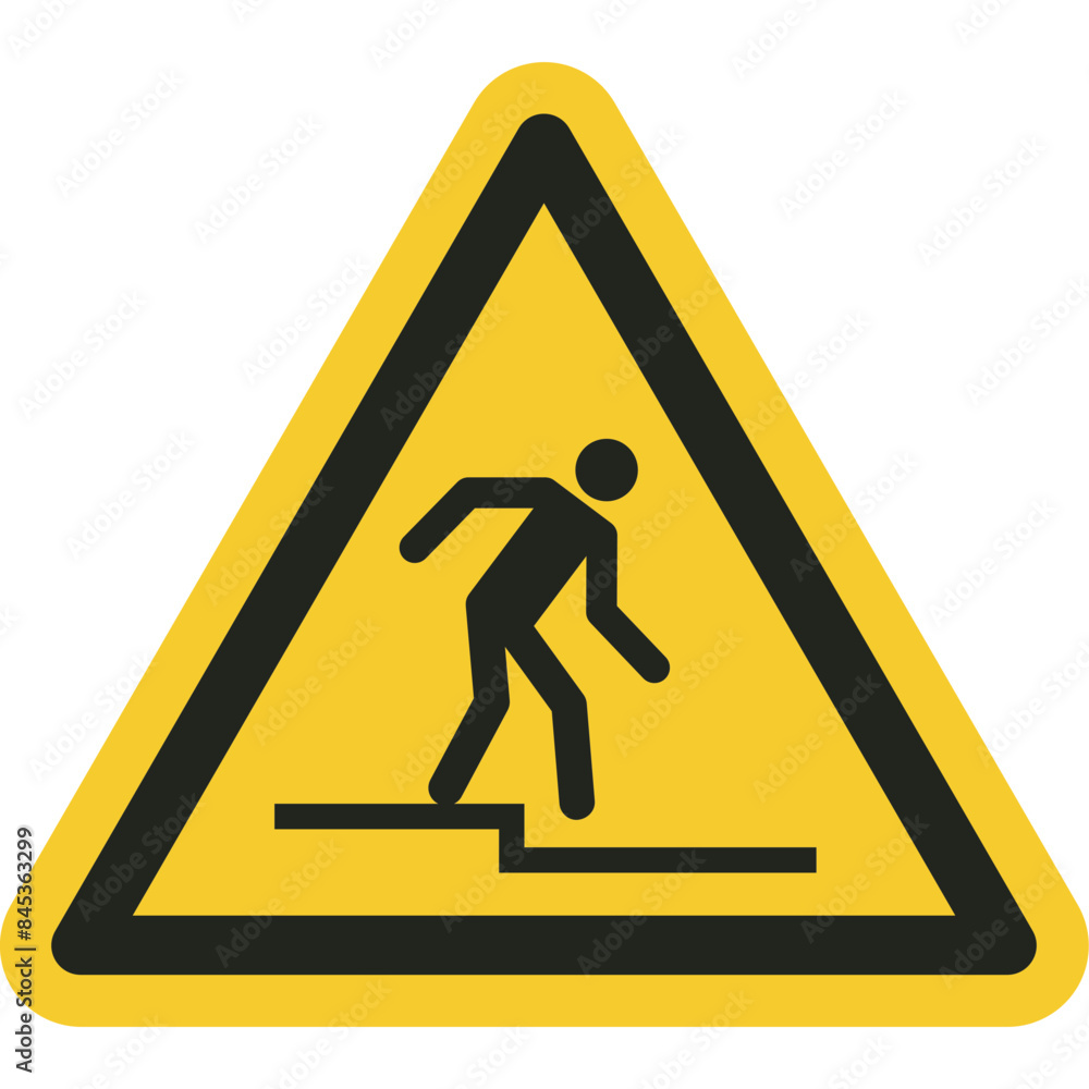 ISO warning safety signs_warning ; step down symbol and pictogram only size 1 x 1 x 1 triangular shape ISO warning safety signs_warning ; step down symbol and pictogram only size 1 x 1 x 1 triangular shape