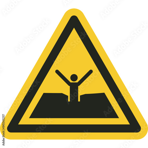 ISO warning safety signs_warning ; quicksand or mud-deep mud or silt symbol and pictogram only size 1 x 1 x 1 triangular shape