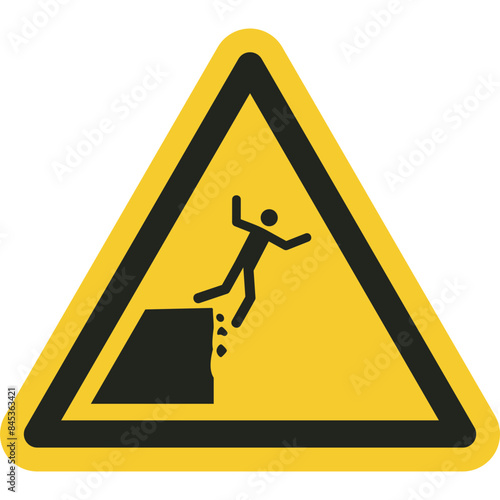 ISO warning safety signs_warning ; unstable cliff edge symbol and pictogram only size 1 x 1 x 1 triangular shape