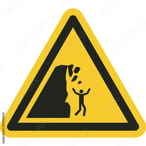 ISO warning safety signs_warning ; unstable cliff symbol and pictogram only size 1 x 1 x 1 triangular shape