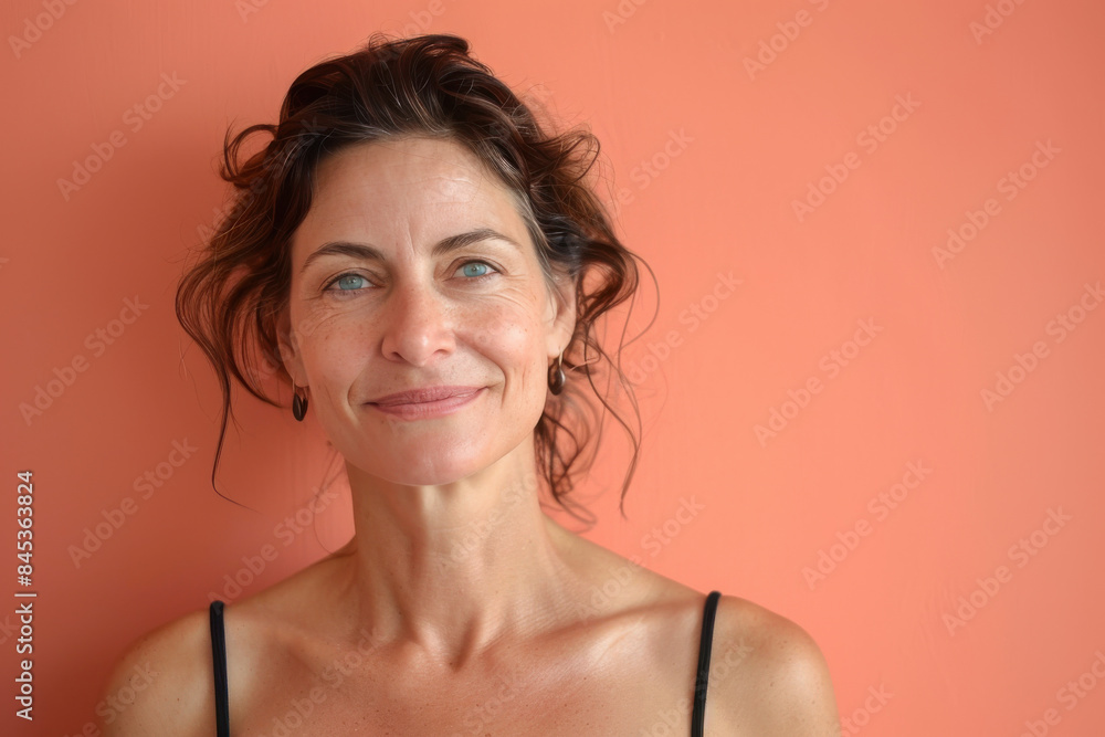 A close up portrait of a woman with a subtle smile A close up portrait of a woman with a subtle smile