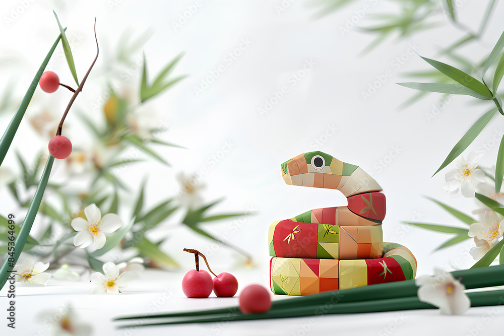 Obraz premium パステルカラーのヘビくん-3