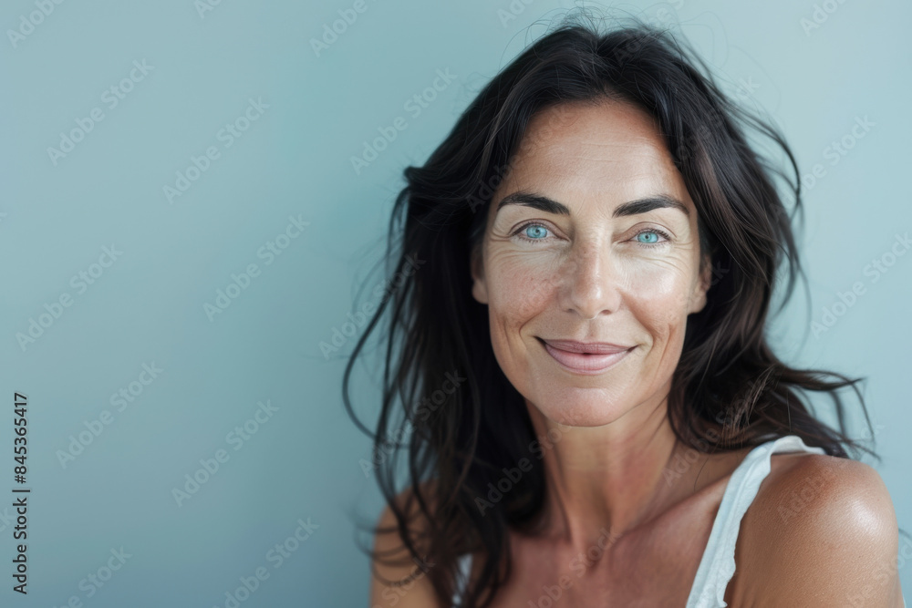A close up portrait of a woman with a subtle smile A close up portrait of a woman with a subtle smile