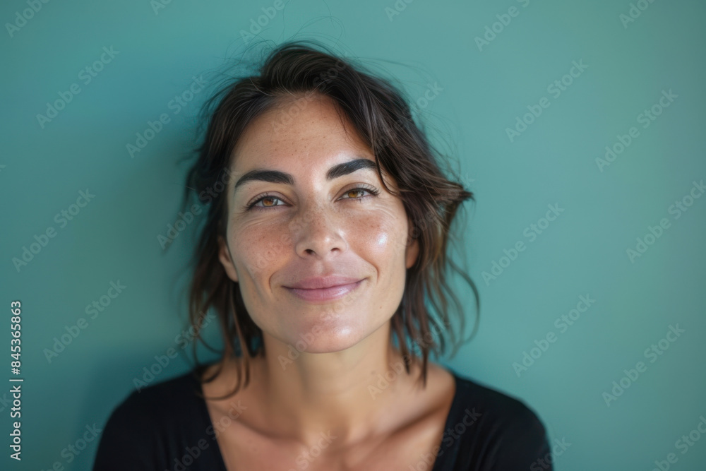 A close up portrait of a woman with a subtle smile A close up portrait of a woman with a subtle smile