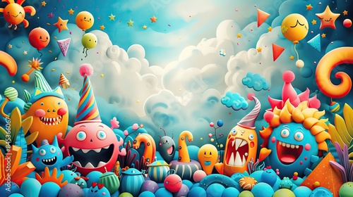 A cheerful illustration background for Joke Day with playful characters and funny elements, and plenty of room for copy space photo