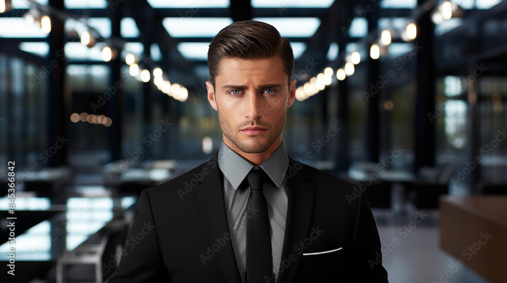 Highresolution image of a confident businessman in a suit against a professional background, symbolizing corporate success. Highresolution image of a confident businessman in a suit against a professional background, symbolizing corporate success.
