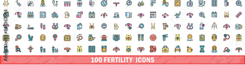 100 fertility icons set. Color line set of fertility vector icons thin line color flat on white