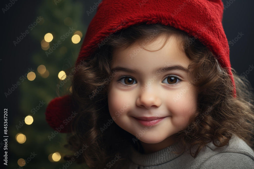 Adorable chubby girl in Christmas hat with a beautiful smile Adorable chubby girl in Christmas hat with a beautiful smile