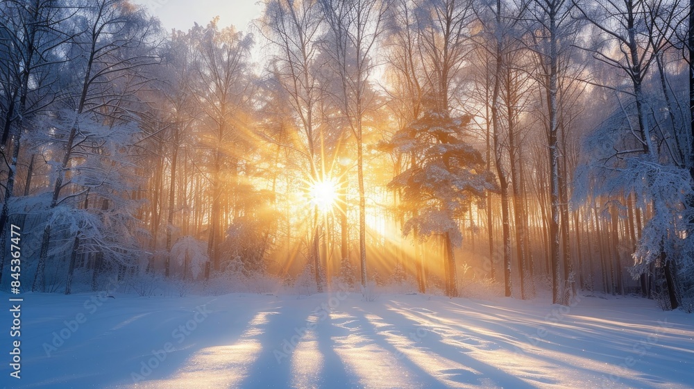 Sunlight shining through winter trees Sunlight shining through winter trees
