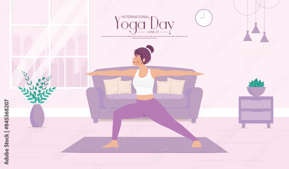 International yoga day banner or poster template design.Woman doing yoga pose. International yoga day banner or poster template design.Woman doing yoga pose.