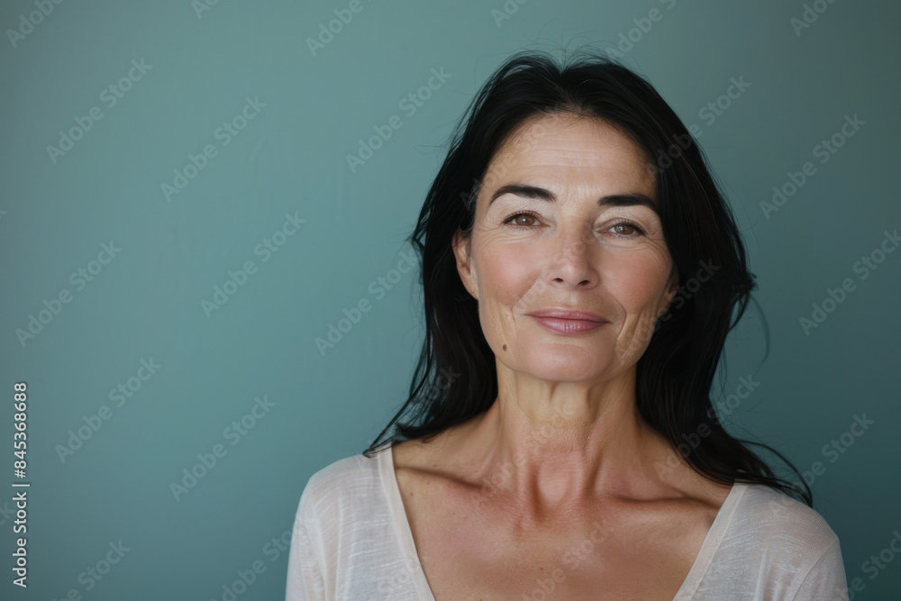 A close up portrait of a woman with a subtle smile A close up portrait of a woman with a subtle smile