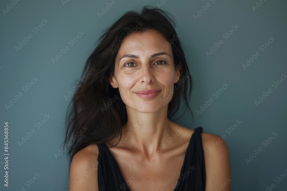 A close up portrait of a woman with a subtle smile A close up portrait of a woman with a subtle smile