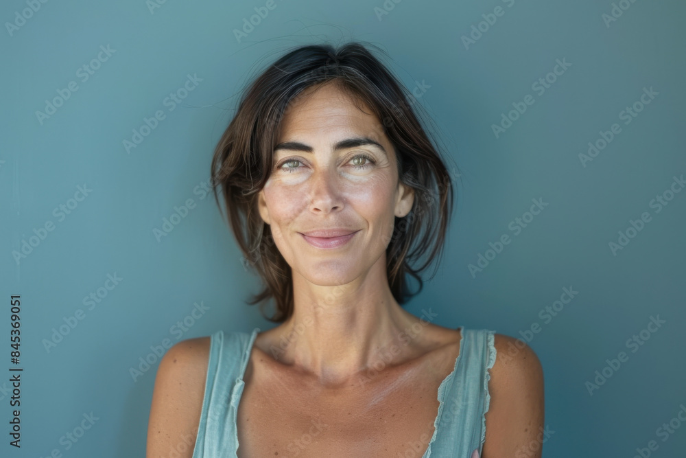 A close up portrait of a woman with a subtle smile A close up portrait of a woman with a subtle smile
