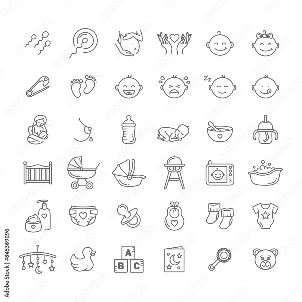 Newborn baby thin line style vector icon set, collection art
Newborn baby thin line style vector icon set, collection art