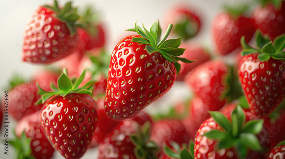 Strawberries are floating in the air above a white background Strawberries are floating in the air above a white background