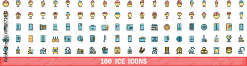 100 ice icons set. Color line set of ice vector icons thin line color flat on white