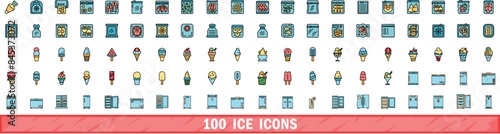100 ice icons set. Color line set of ice vector icons thin line color flat on white