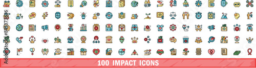 100 impact icons set. Color line set of impact vector icons thin line color flat on white