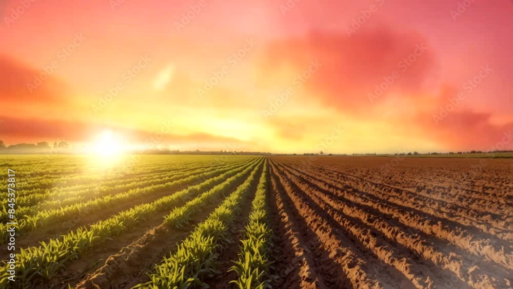 view of corn seed plantation with sunset sky view of corn seed plantation with sunset sky