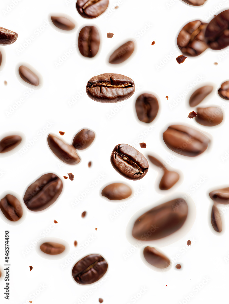 Coffee beans floating isolated, white background Coffee beans floating isolated, white background