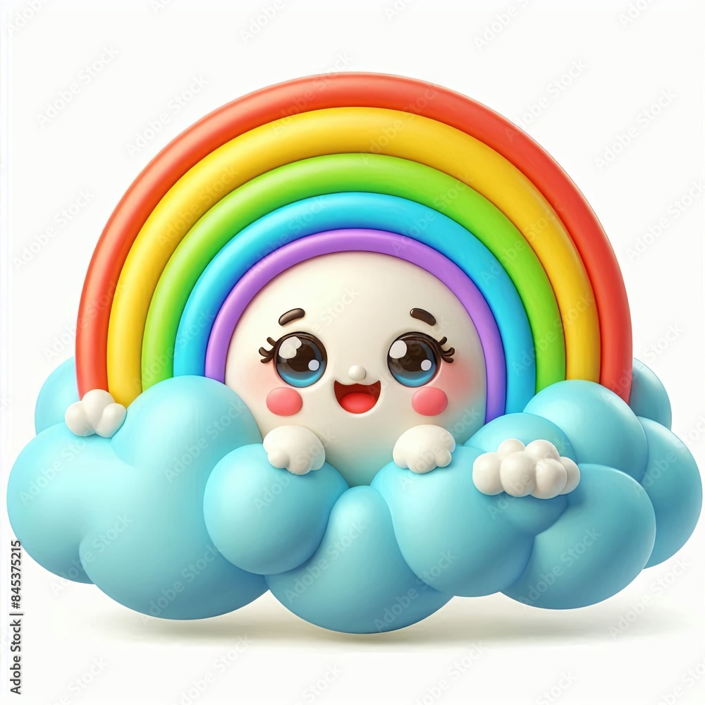 Fototapeta premium cute rainbow on cloud cartoon, 3d Generative AI