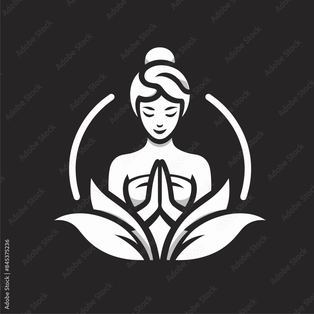 Create a logo about a beauty and health business, with a main image of a woman with her hands together in a prayer gesture, in a minimalist style and with a low number of colors. Create a logo about a beauty and health business, with a main image of a woman with her hands together in a prayer gesture, in a minimalist style and with a low number of colors.