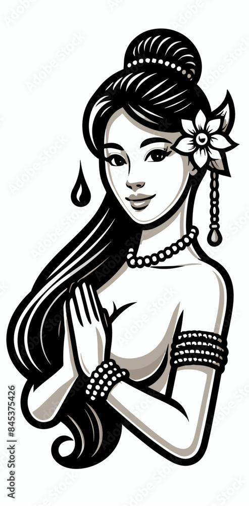 Create a logo about a beauty and health business, with a main image of a woman with her hands together in a prayer gesture, in a minimalist style and with a low number of colors. Create a logo about a beauty and health business, with a main image of a woman with her hands together in a prayer gesture, in a minimalist style and with a low number of colors.