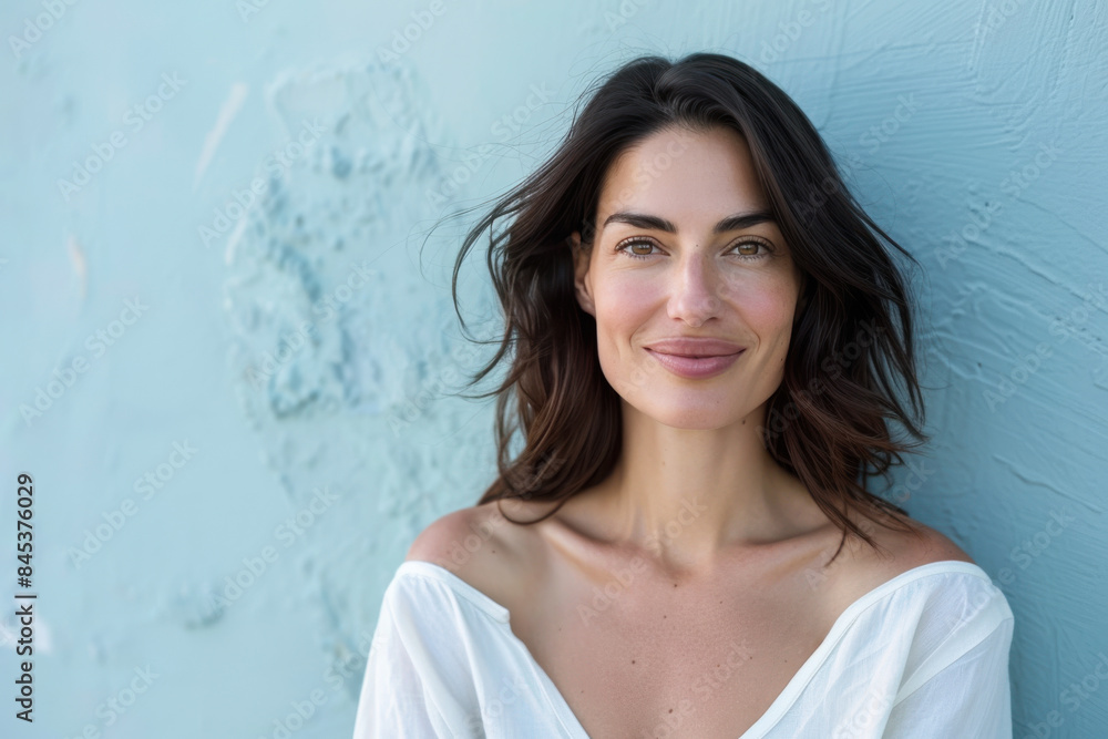 A close up portrait of a woman with a subtle smile A close up portrait of a woman with a subtle smile