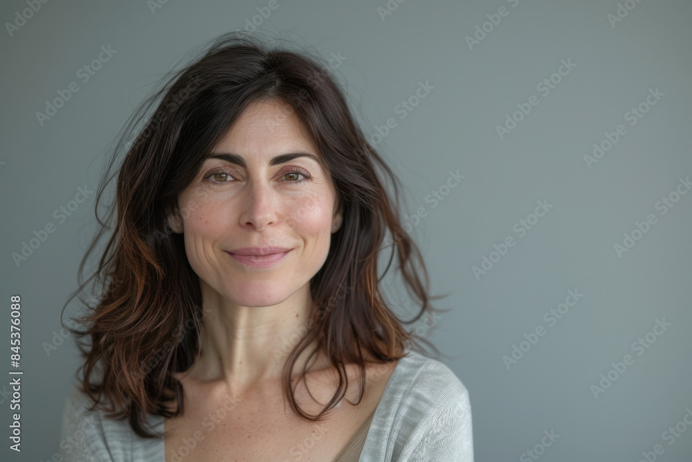 A close up portrait of a woman with a subtle smile A close up portrait of a woman with a subtle smile