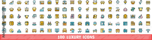 100 luxury icons set. Color line set of luxury vector icons thin line color flat on white